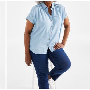 Style & Co Plus Size Chambray Camp Shirt